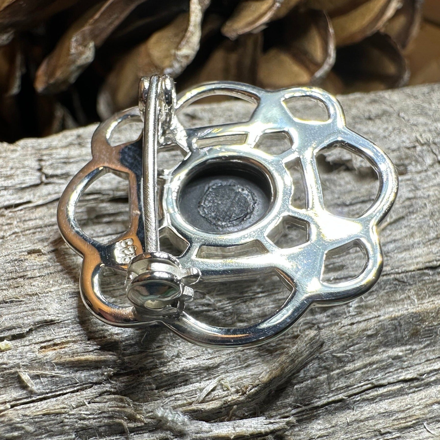 Onyx Celtic Knot Brooch in Sterling Silver