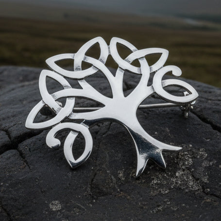 Celtic Trinity Knot Tree Of Life Brooch in Sterling Silver