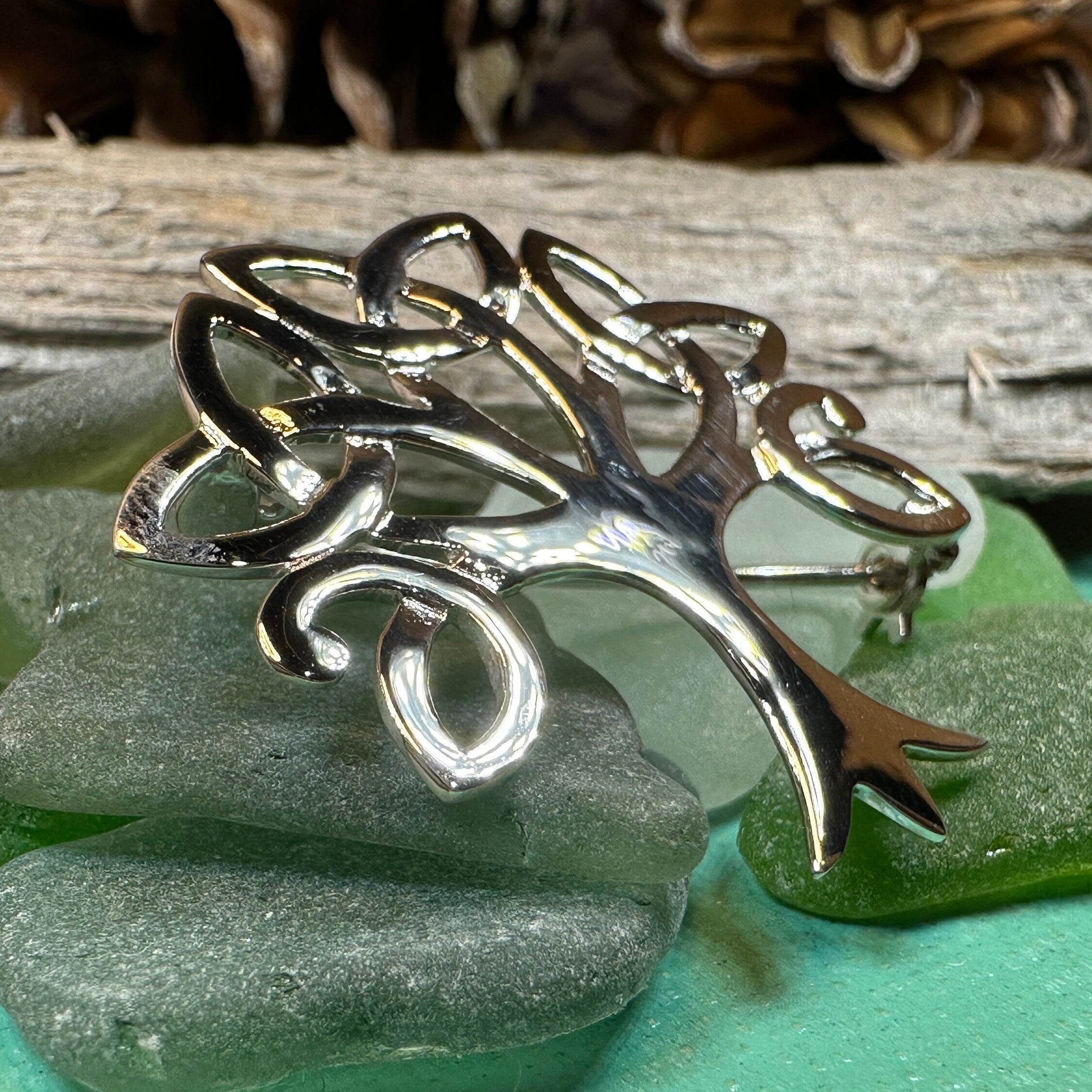 Celtic Trinity Knot Tree Of Life Brooch in Sterling Silver