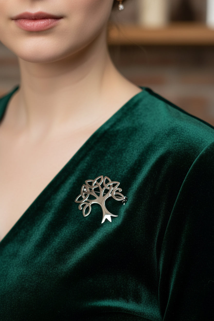 Celtic Trinity Knot Tree Of Life Brooch in Sterling Silver