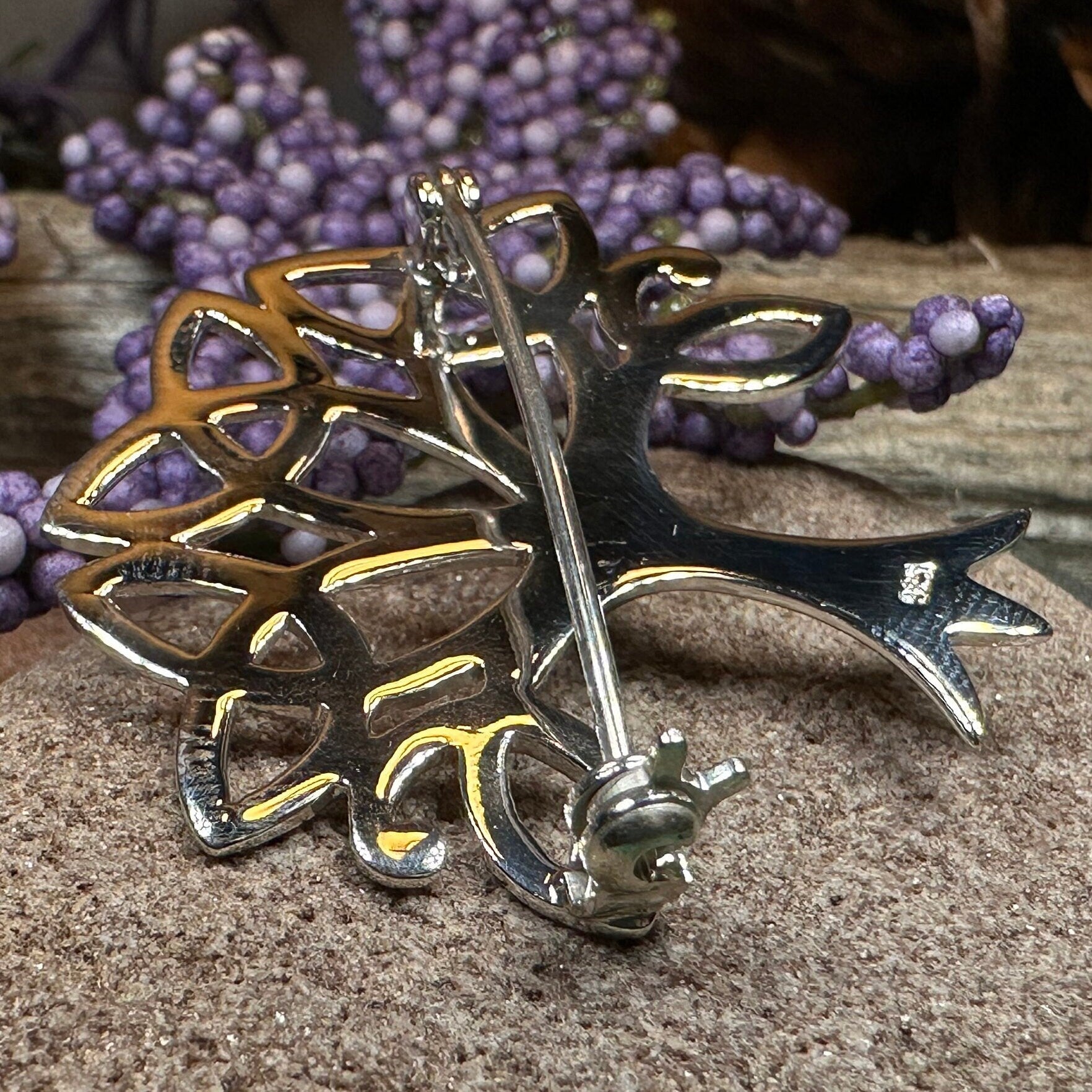 Celtic Trinity Knot Tree Of Life Brooch in Sterling Silver