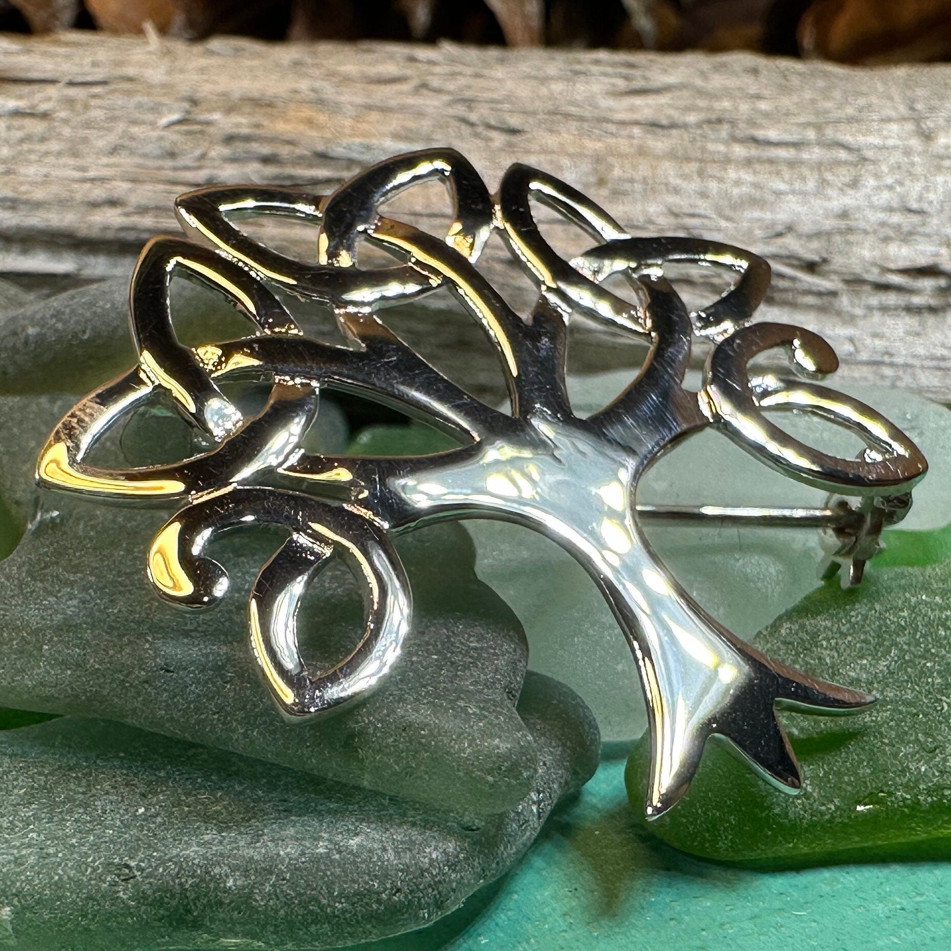 Celtic Trinity Knot Tree Of Life Brooch in Sterling Silver