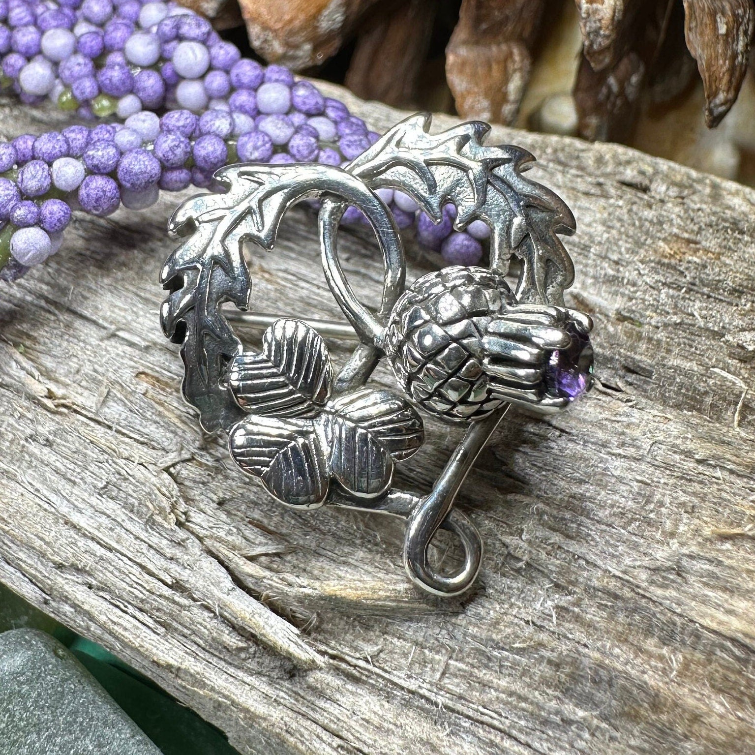 Thistle & Shamrock Brooch in Sterling Silver