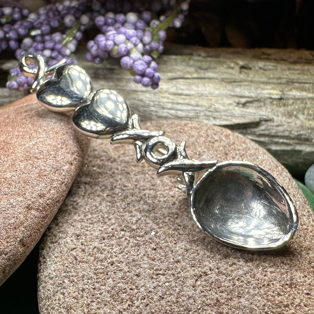 Hugs & Kisses Love Spoon Brooch in Sterling Silver