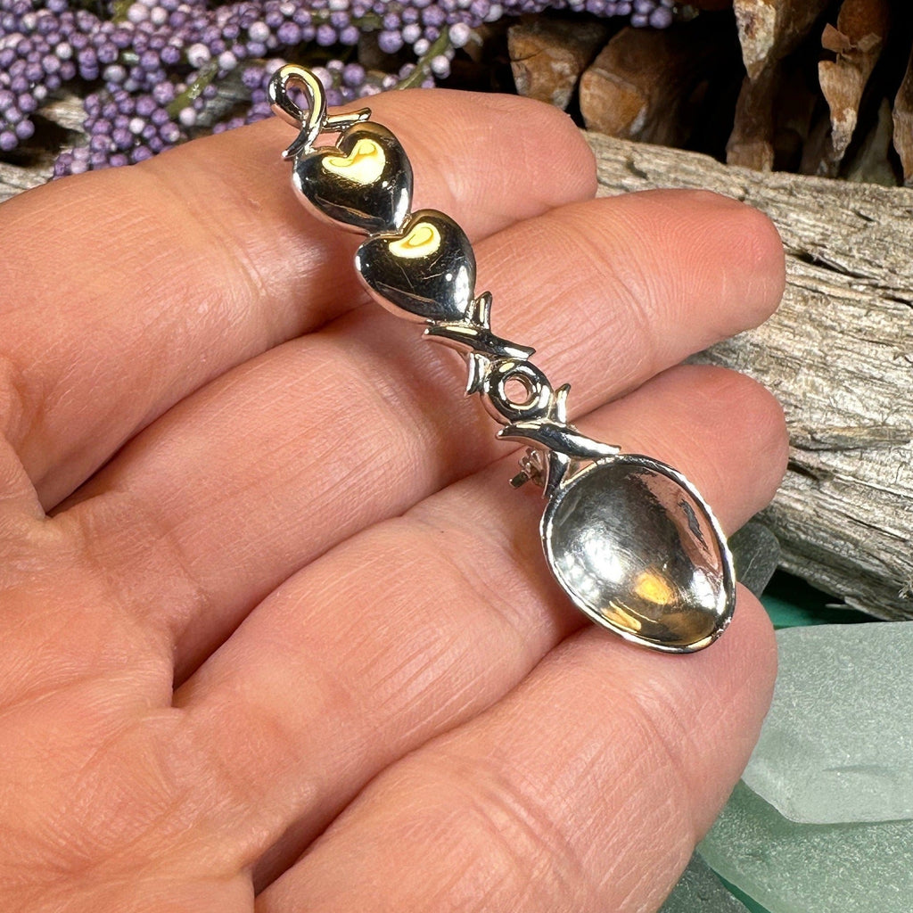 Hugs & Kisses Love Spoon Brooch in Sterling Silver