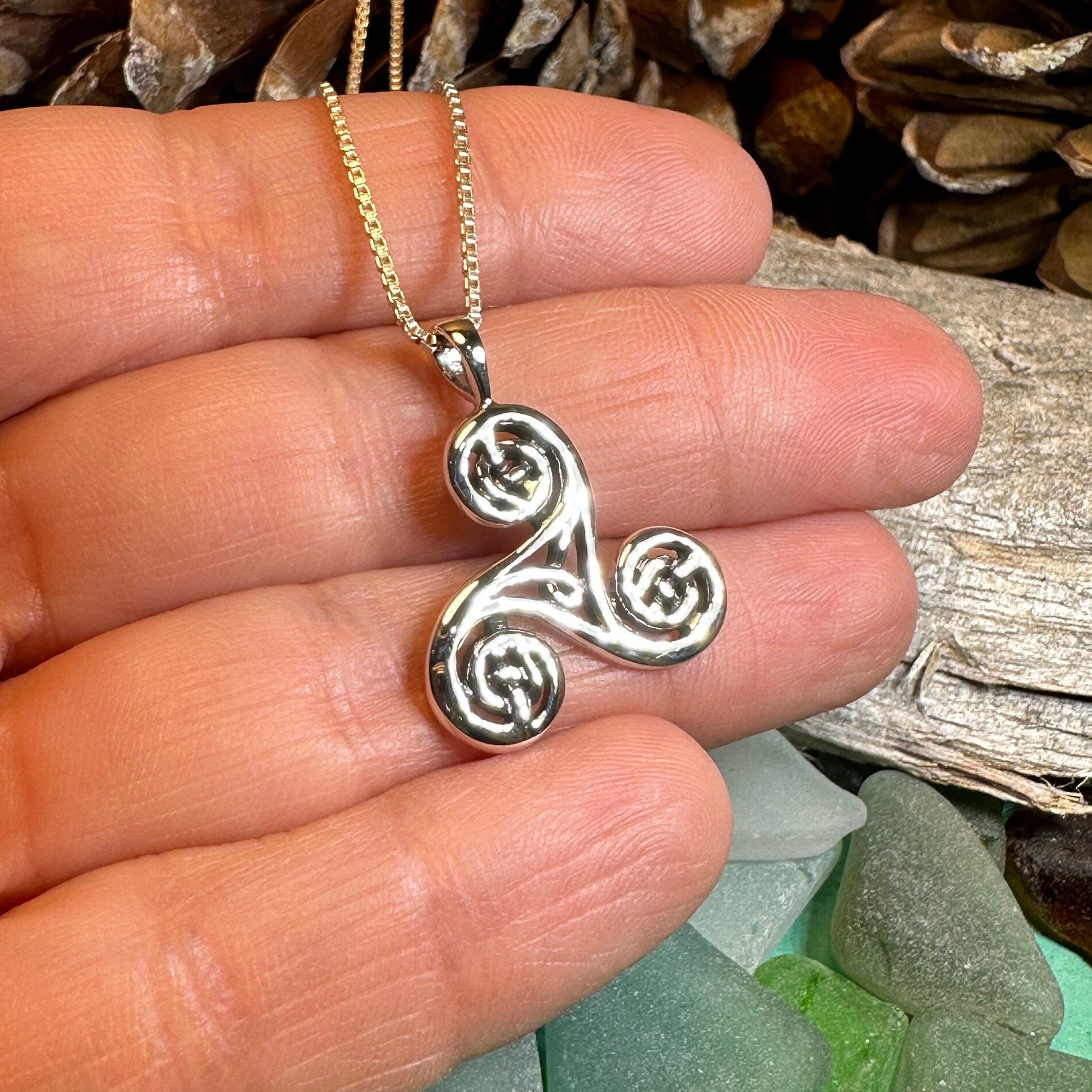 Gaeltide Celtic Triple Spiral Necklace in Sterling Silver
