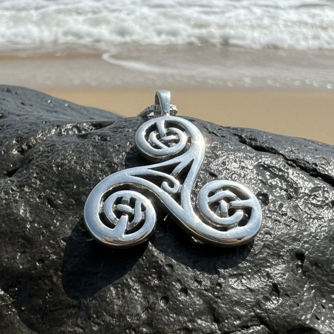 Gaeltide Celtic Triple Spiral Necklace in Sterling Silver