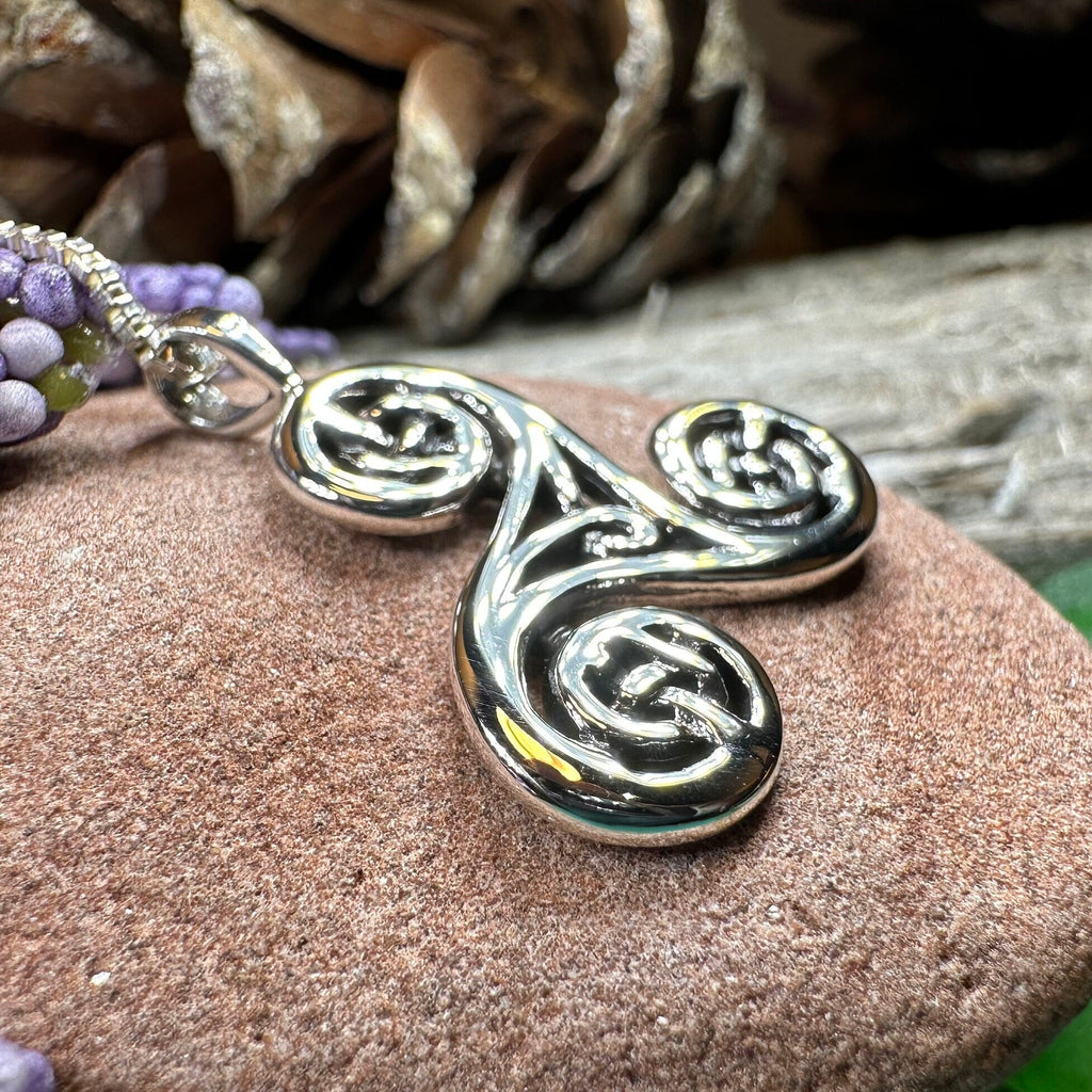 Gaeltide Celtic Triple Spiral Necklace in Sterling Silver