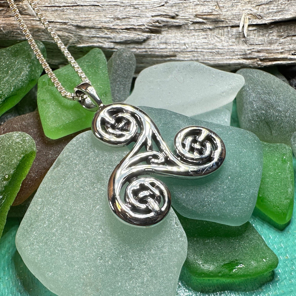 Gaeltide Celtic Triple Spiral Necklace in Sterling Silver