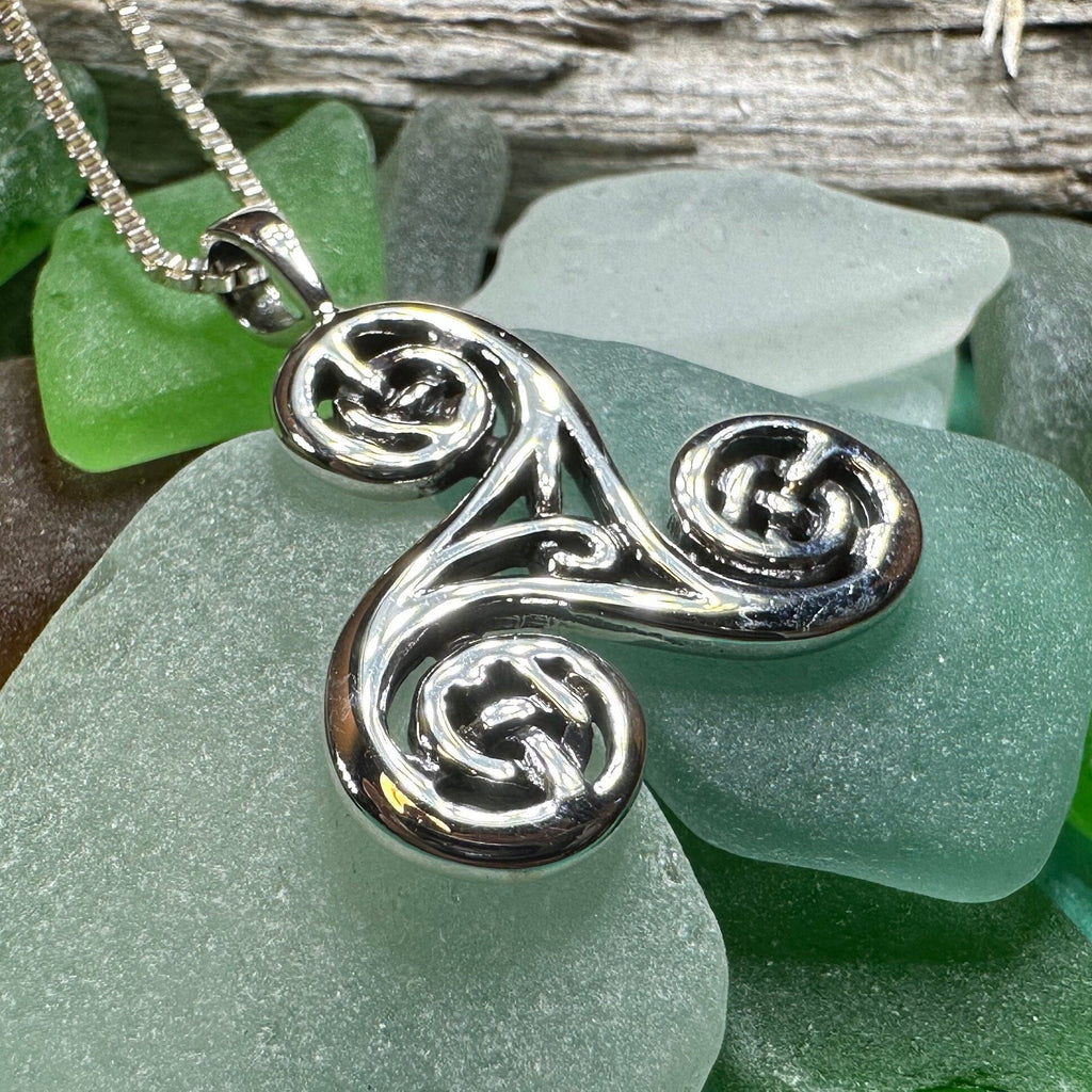 Gaeltide Celtic Triple Spiral Necklace in Sterling Silver