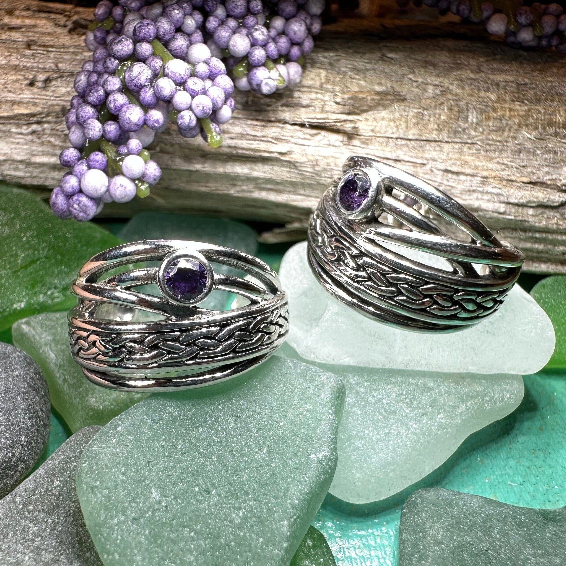 Raela Amethyst Celtic Hoop Earrings