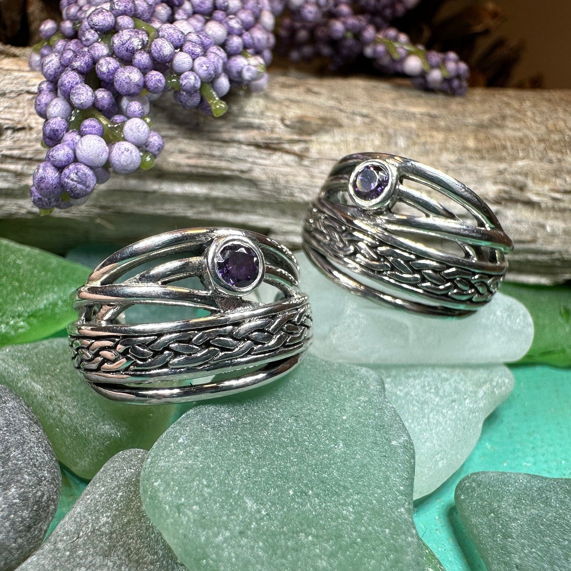 Raela Amethyst Celtic Hoop Earrings