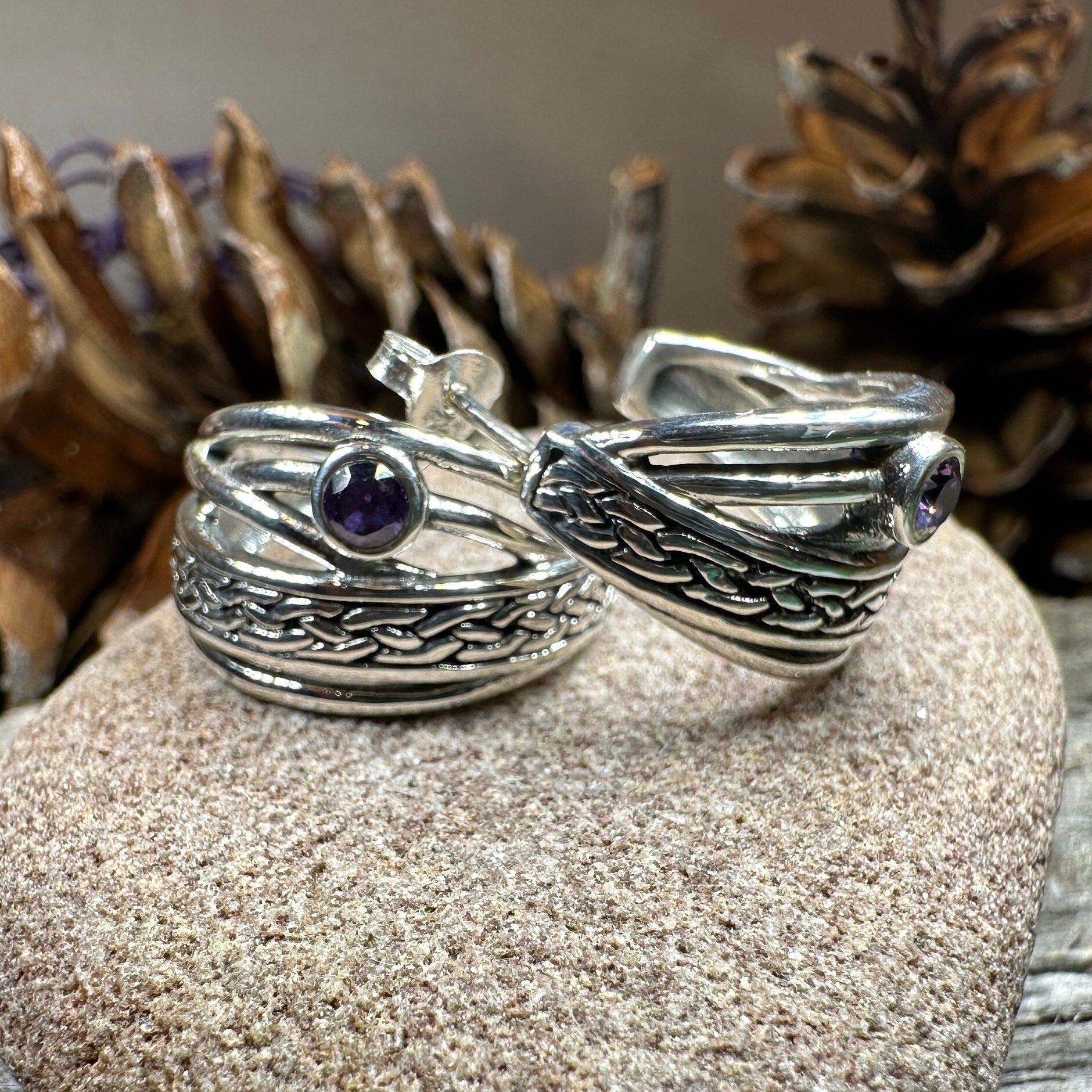 Raela Amethyst Celtic Hoop Earrings