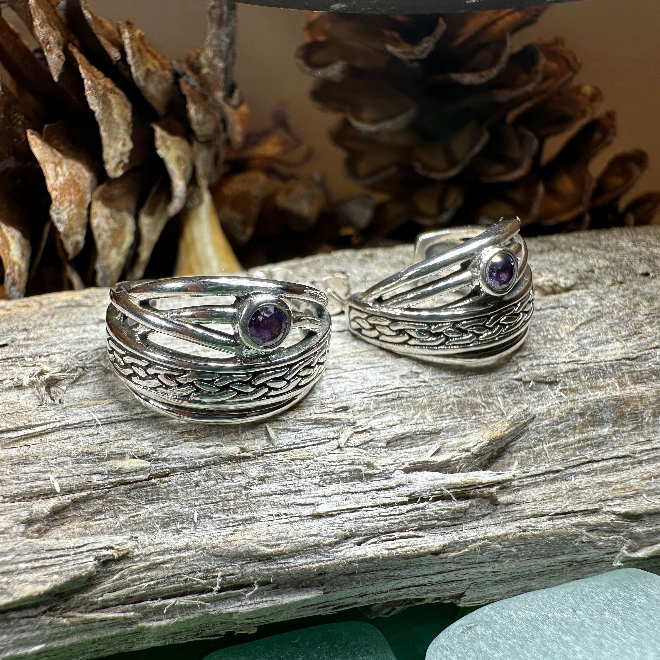 Raela Amethyst Celtic Hoop Earrings
