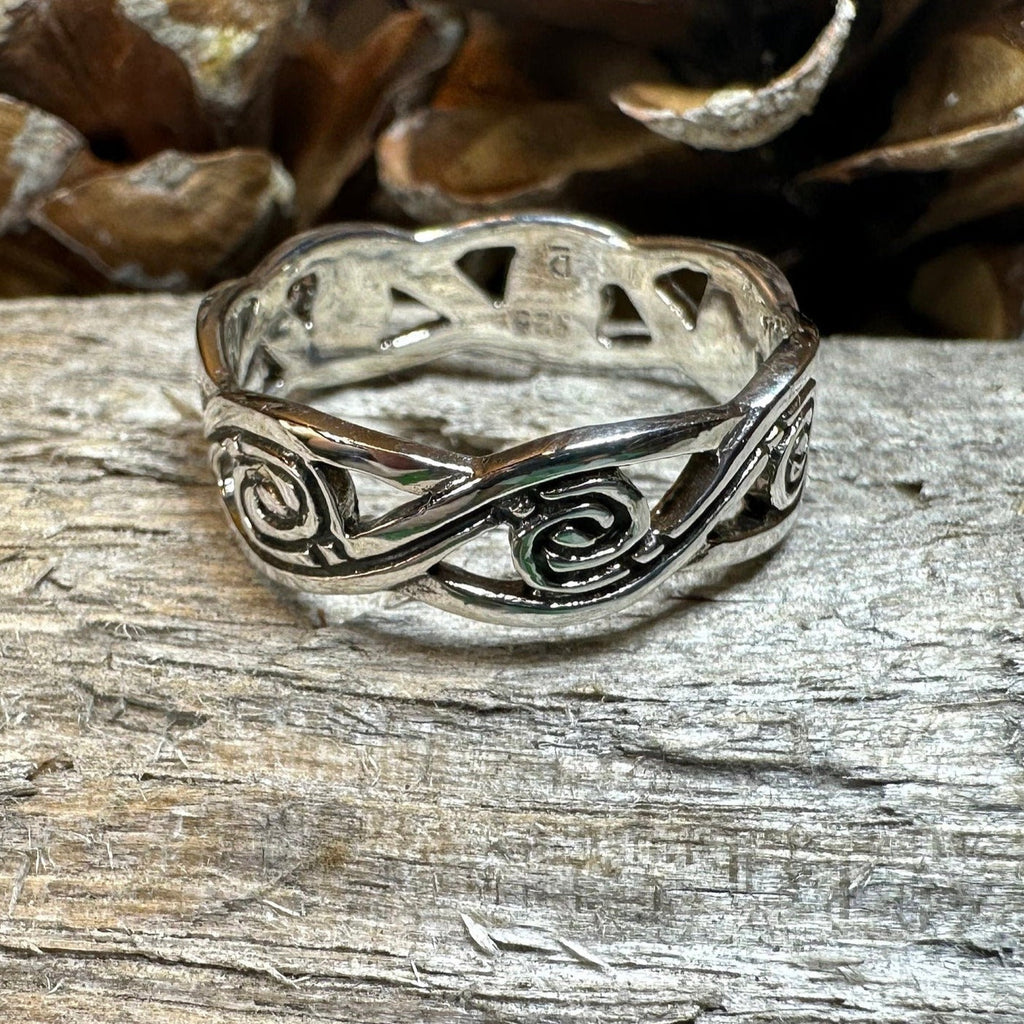 Wren Celtic Triple Spiral Ring in Sterling Silver
