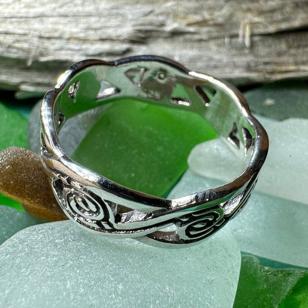 Wren Celtic Triple Spiral Ring in Sterling Silver