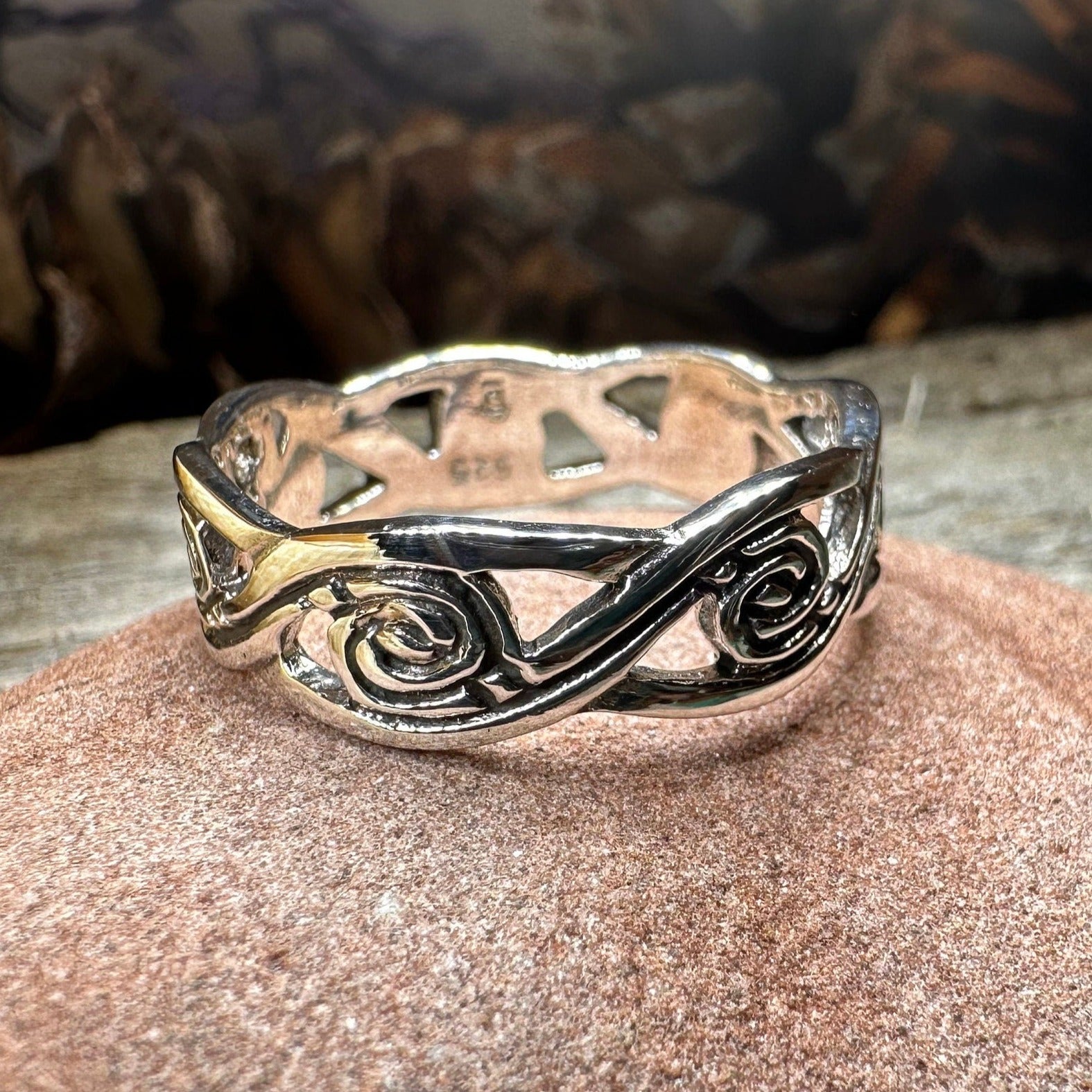 Wren Celtic Triple Spiral Ring in Sterling Silver