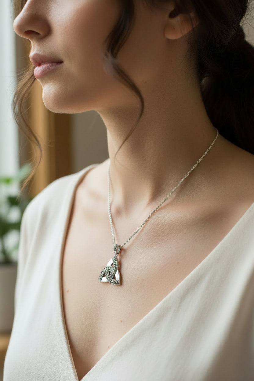 Marcasite Celtic Inspired Trinity Knot Necklace