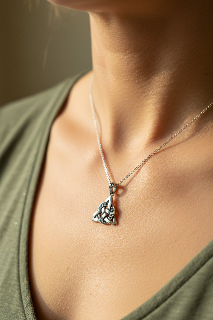 Celtic Trinity Knot Necklace with Marcasite