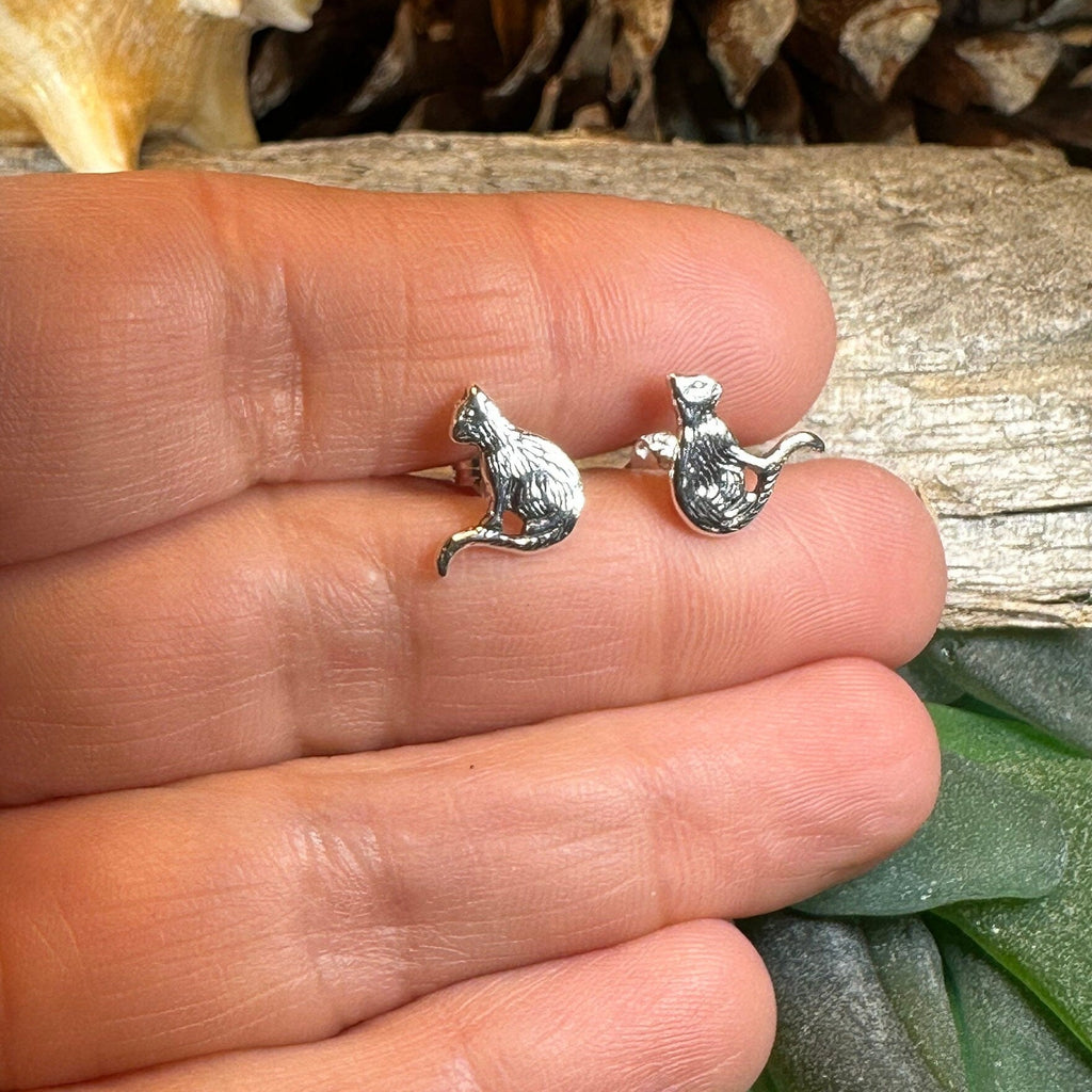 Dagny Cat Stud Earrings in Sterling Silver