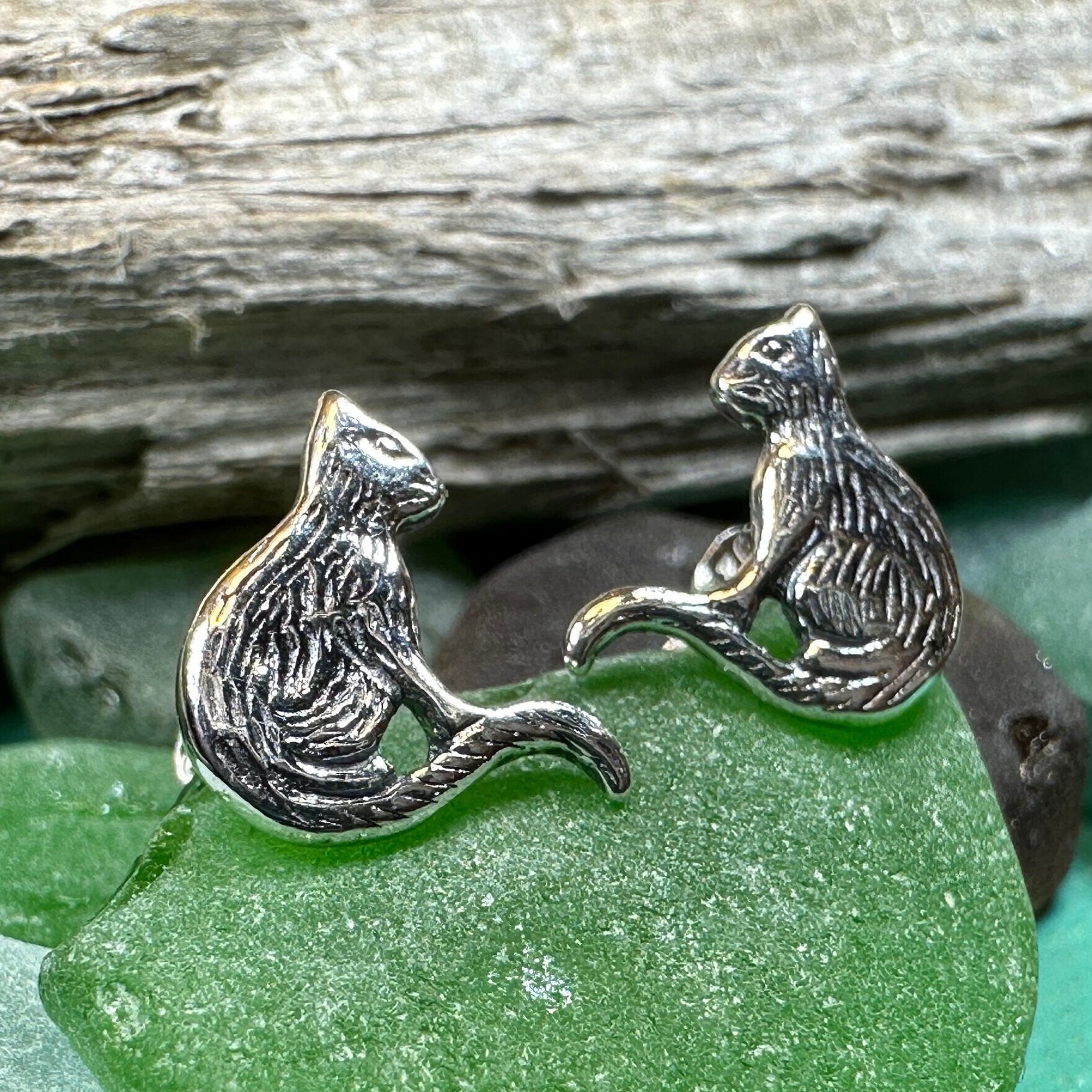Dagny Cat Stud Earrings in Sterling Silver