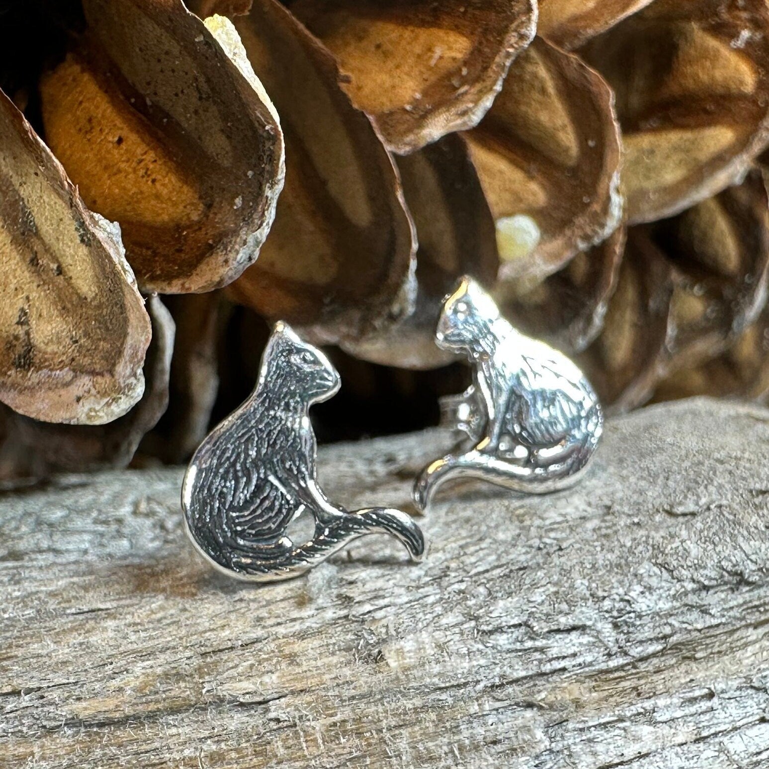 Dagny Cat Stud Earrings in Sterling Silver