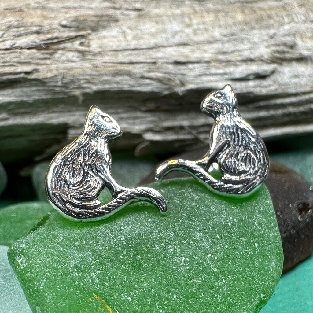 Dagny Cat Stud Earrings in Sterling Silver