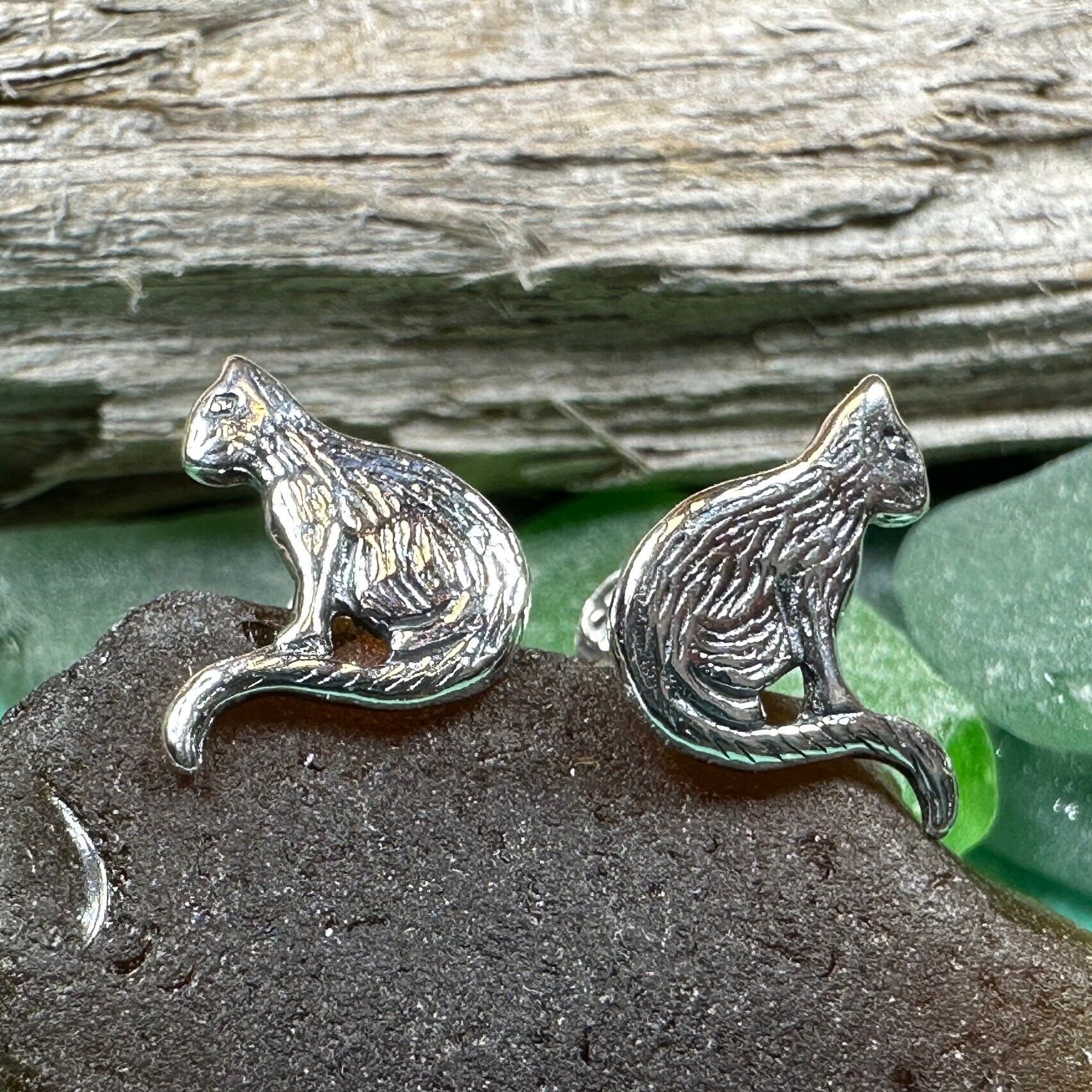 Dagny Cat Stud Earrings in Sterling Silver