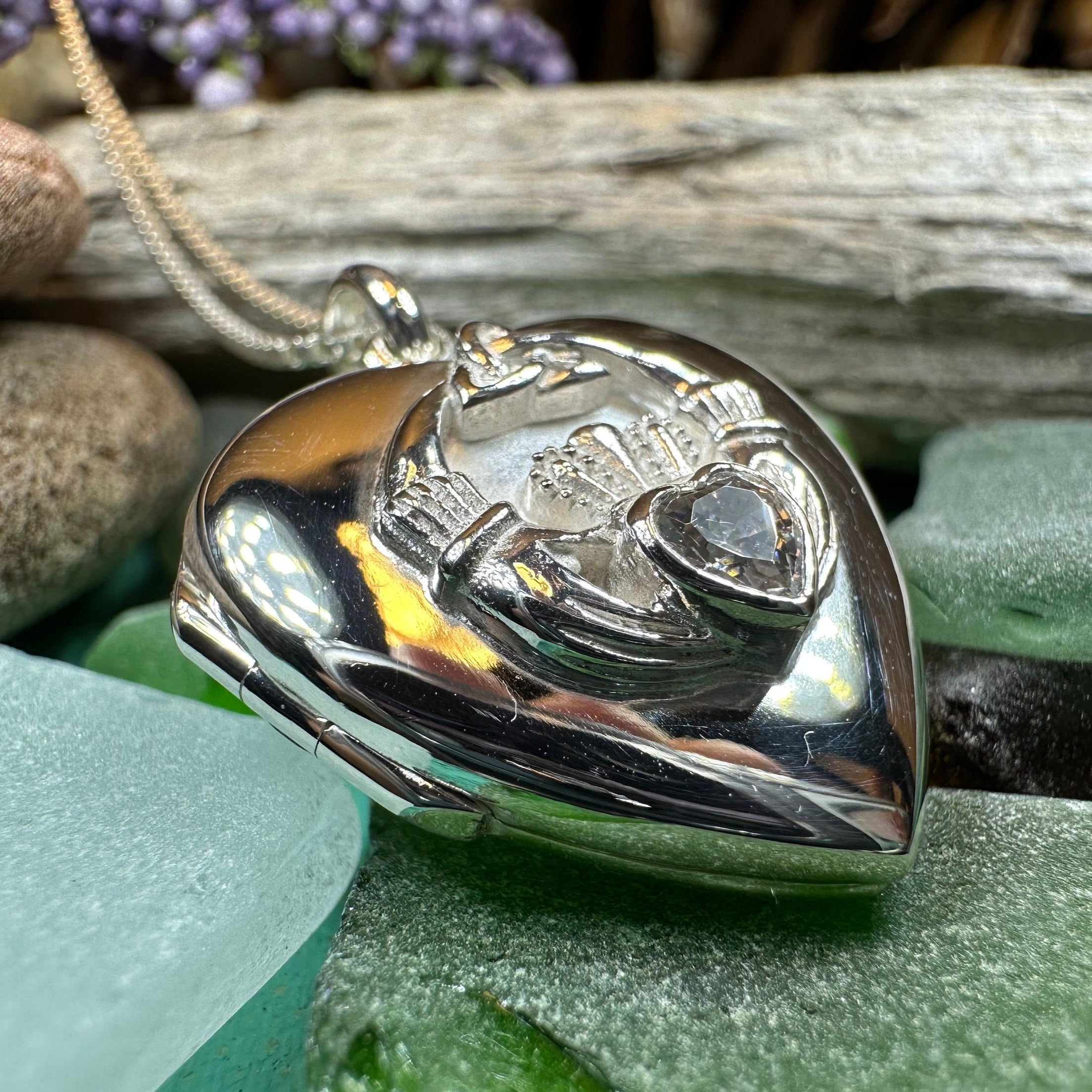 Aoife Irish Claddagh Locket Necklace in Sterling Silver