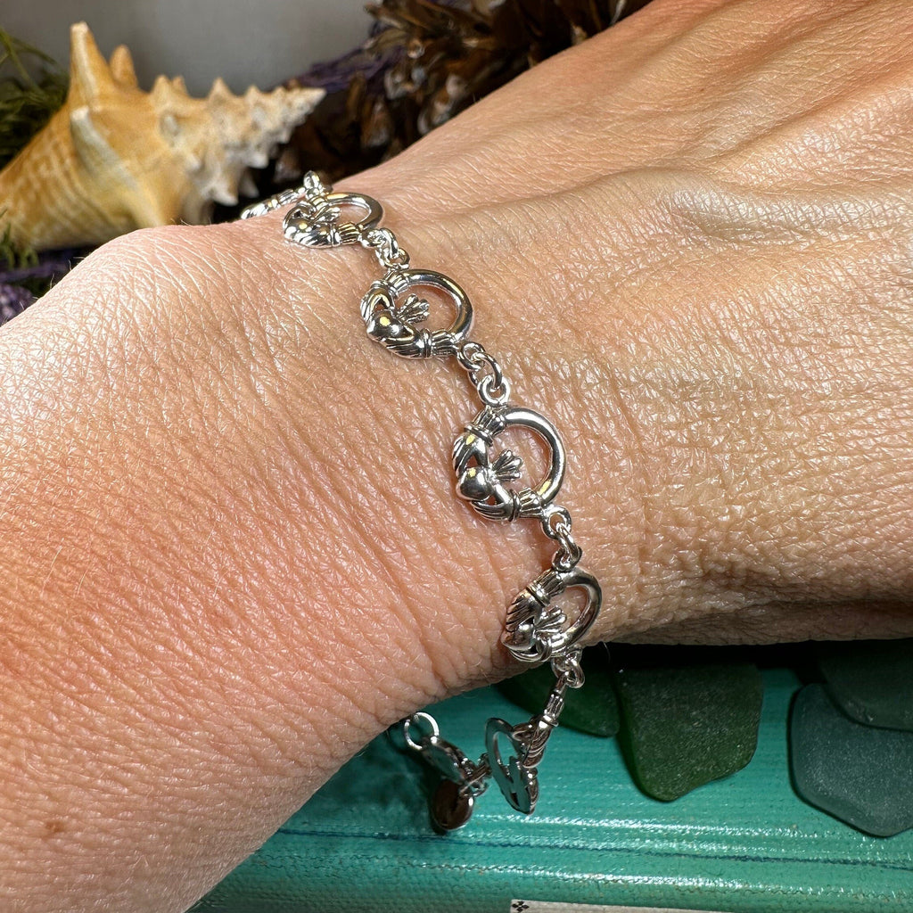Celtic Irish Claddagh Bracelet in Sterling Silver
