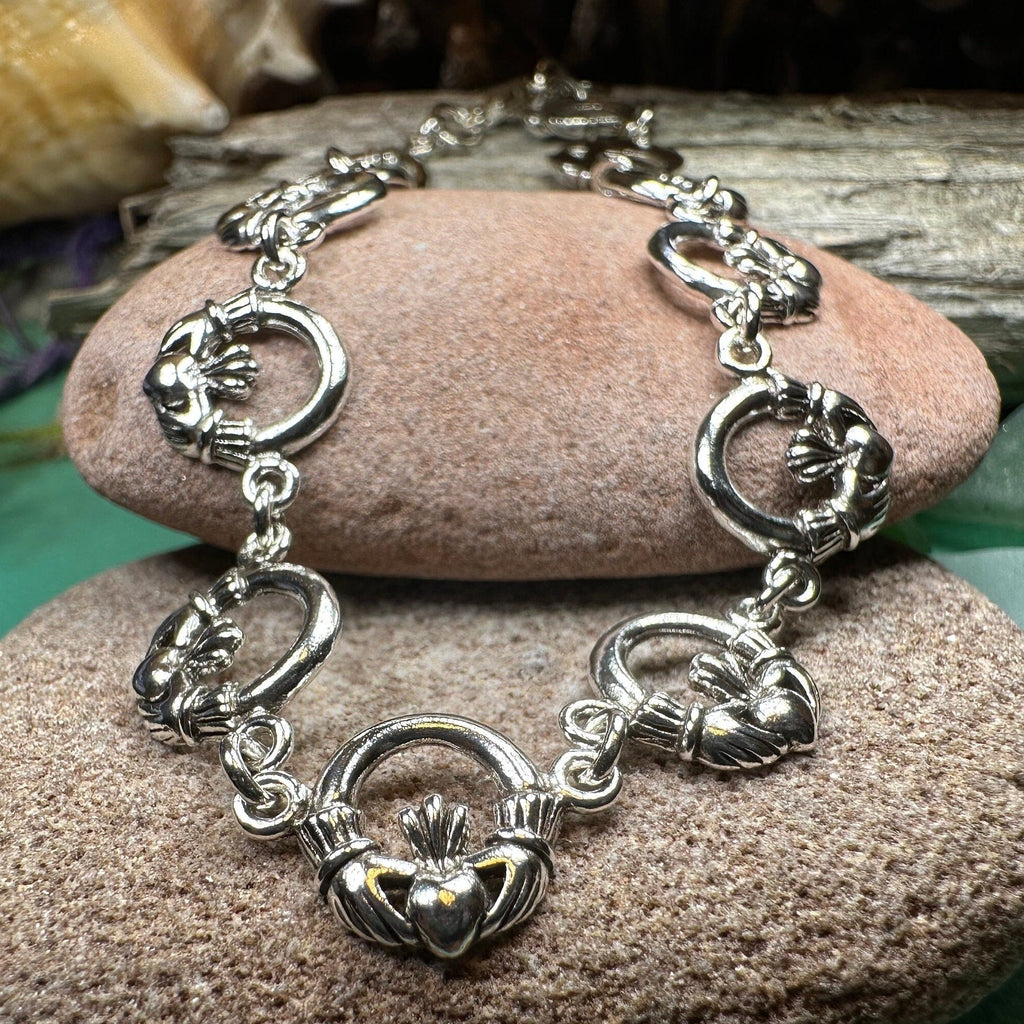 Celtic Irish Claddagh Bracelet in Sterling Silver