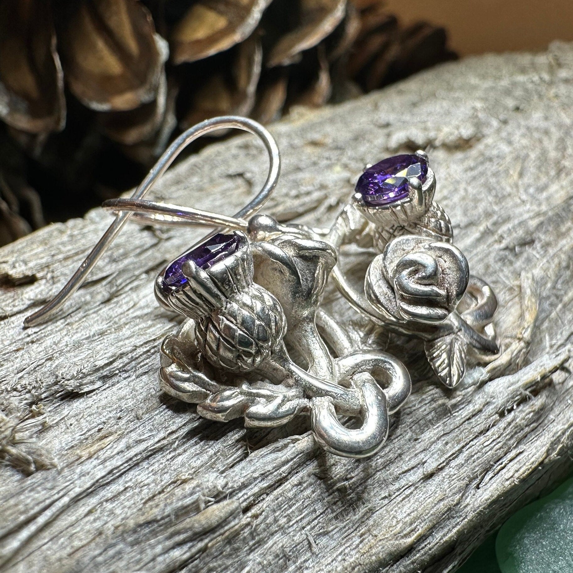 Cyrena Thistle Amethsyt Earrings - Scottish Jewelry