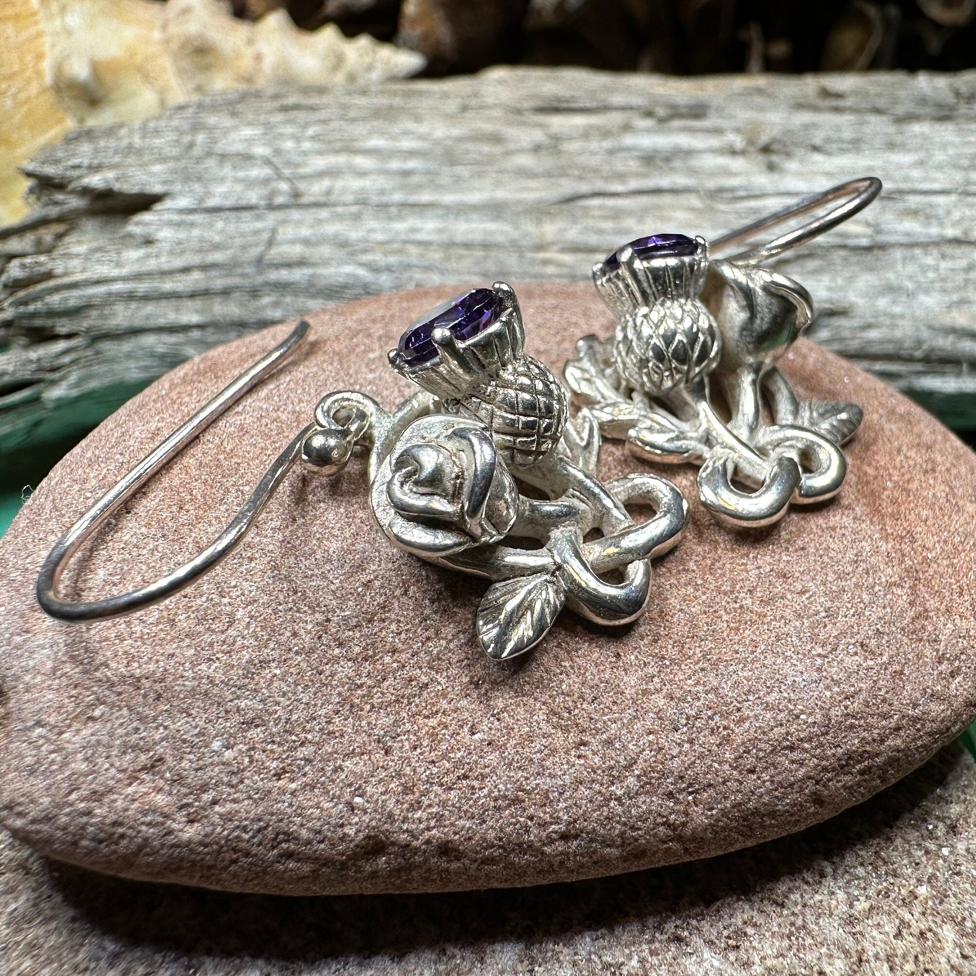 Cyrena Thistle Amethsyt Earrings - Scottish Jewelry