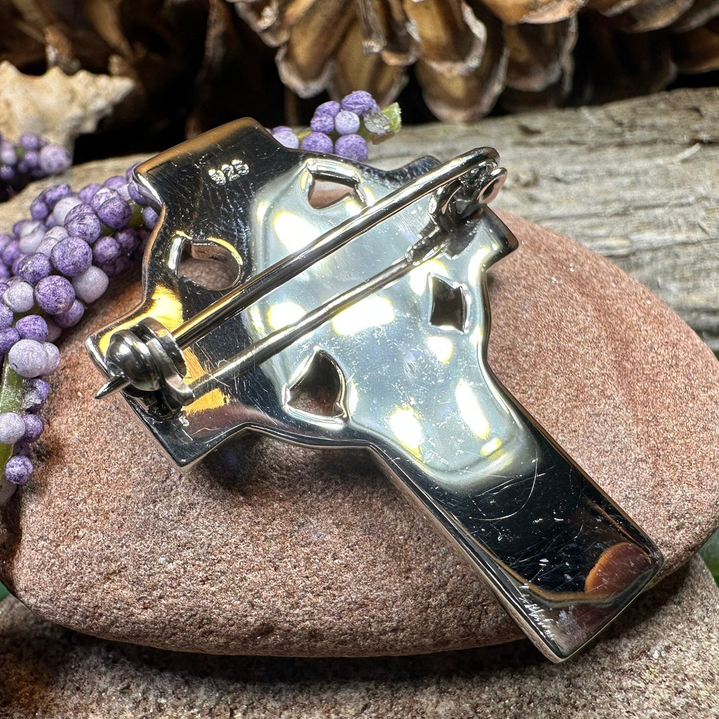 Celtic Cross Dove of Peace Brooch in Sterling Silver