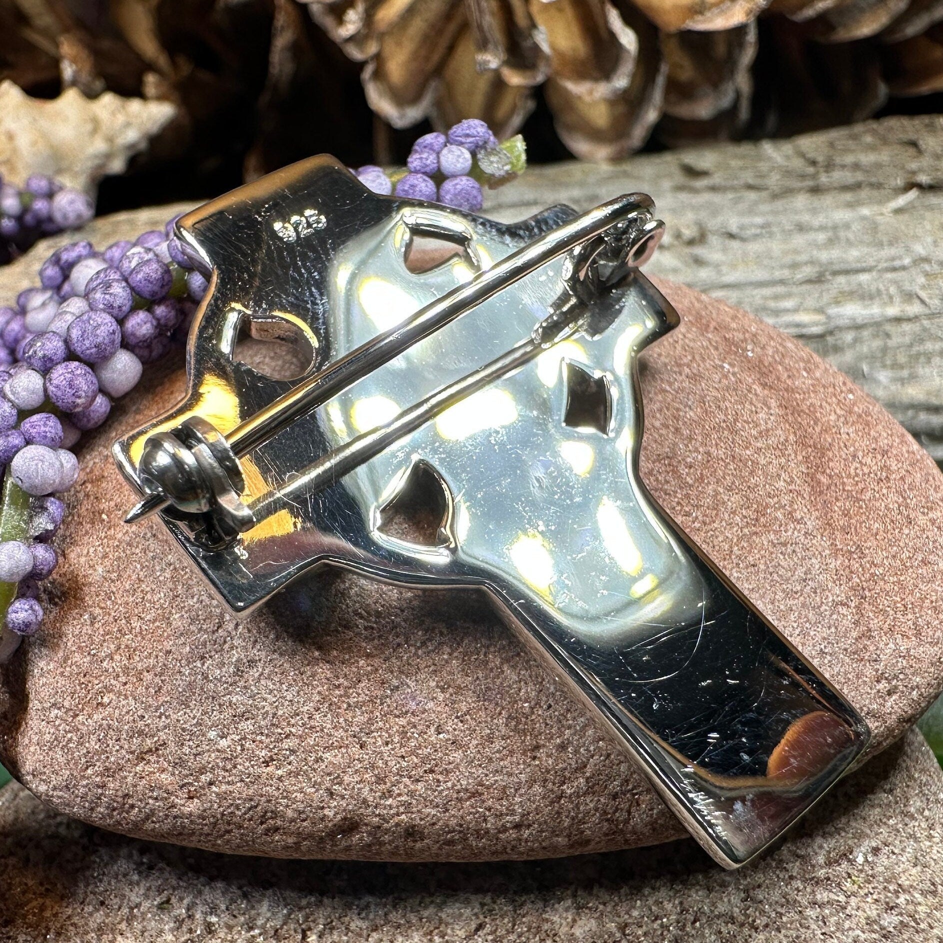 Celtic Cross Dove of Peace Brooch in Sterling Silver