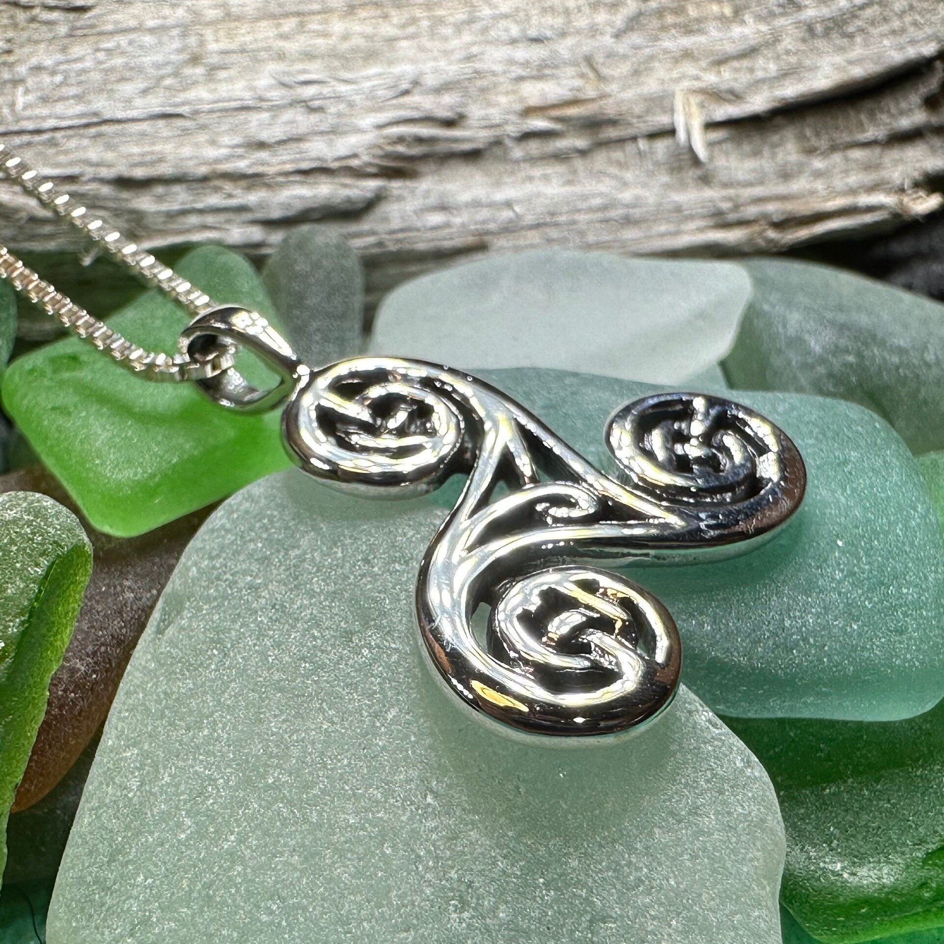 Gaeltide Celtic Triple Spiral Necklace in Sterling Silver