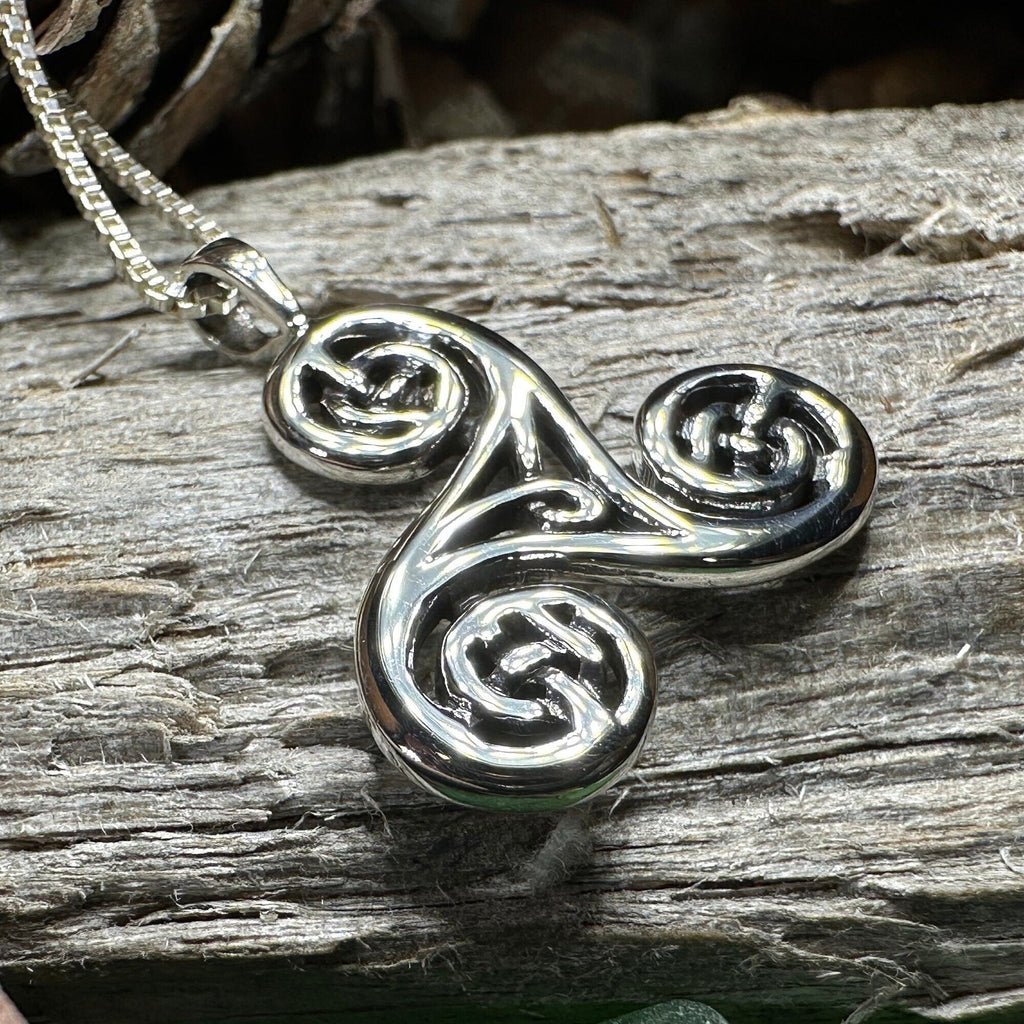Gaeltide Celtic Triple Spiral Necklace in Sterling Silver