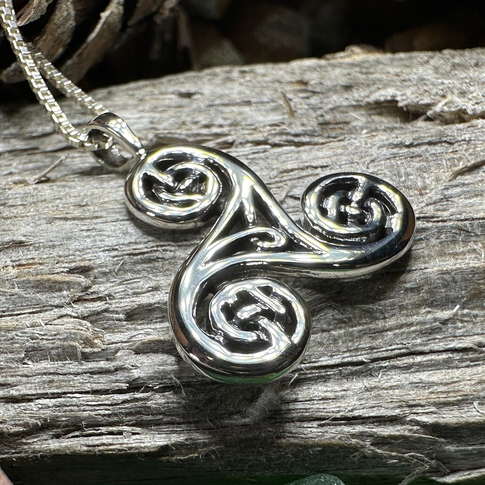 Gaeltide Celtic Triple Spiral Necklace in Sterling Silver