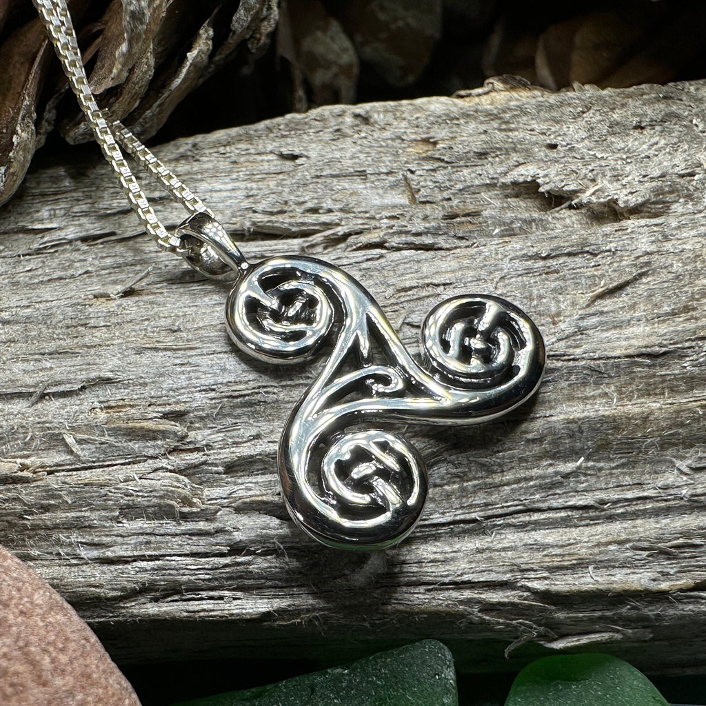 Gaeltide Celtic Triple Spiral Necklace in Sterling Silver