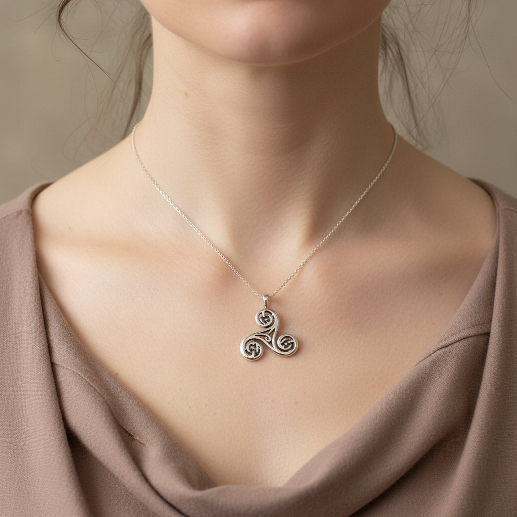 Gaeltide Celtic Triple Spiral Necklace in Sterling Silver