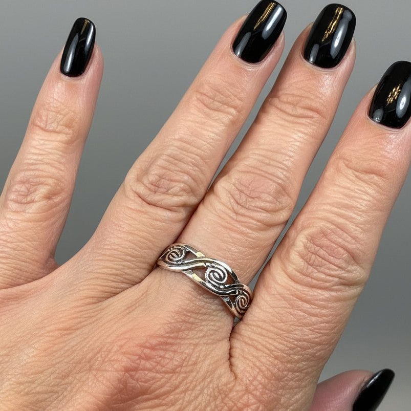 Wren Celtic Triple Spiral Ring in Sterling Silver
