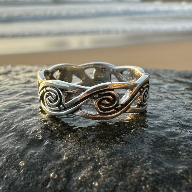 Wren Celtic Triple Spiral Ring in Sterling Silver