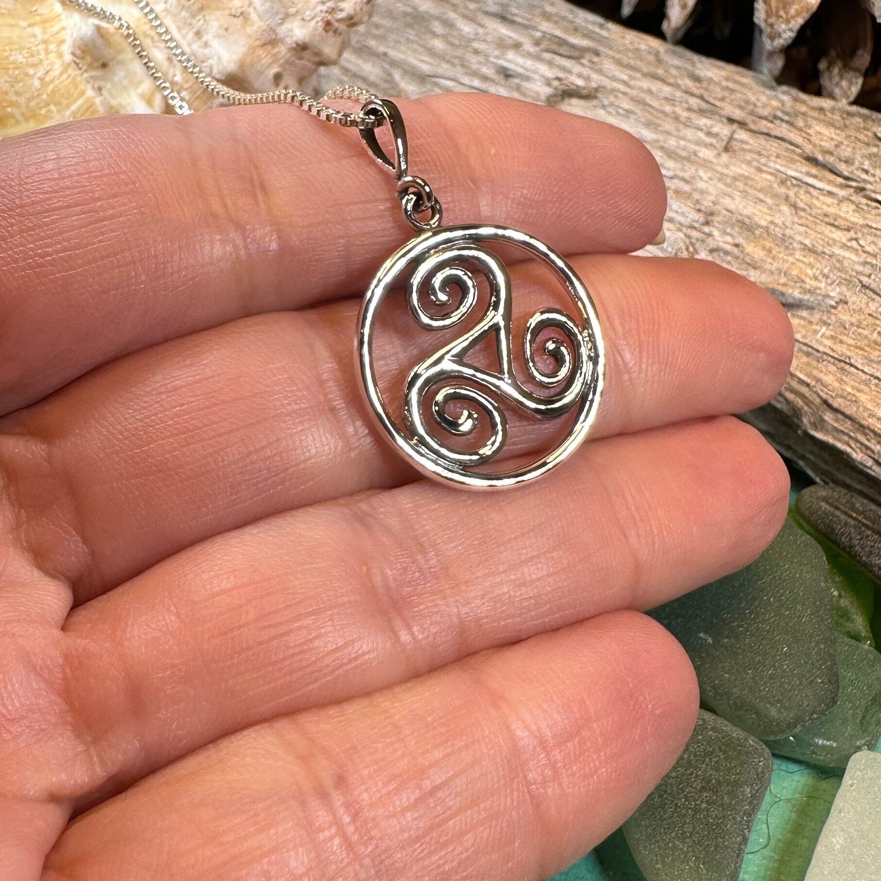 Orkney Celtic Triple Spiral Necklace in Sterling Silver