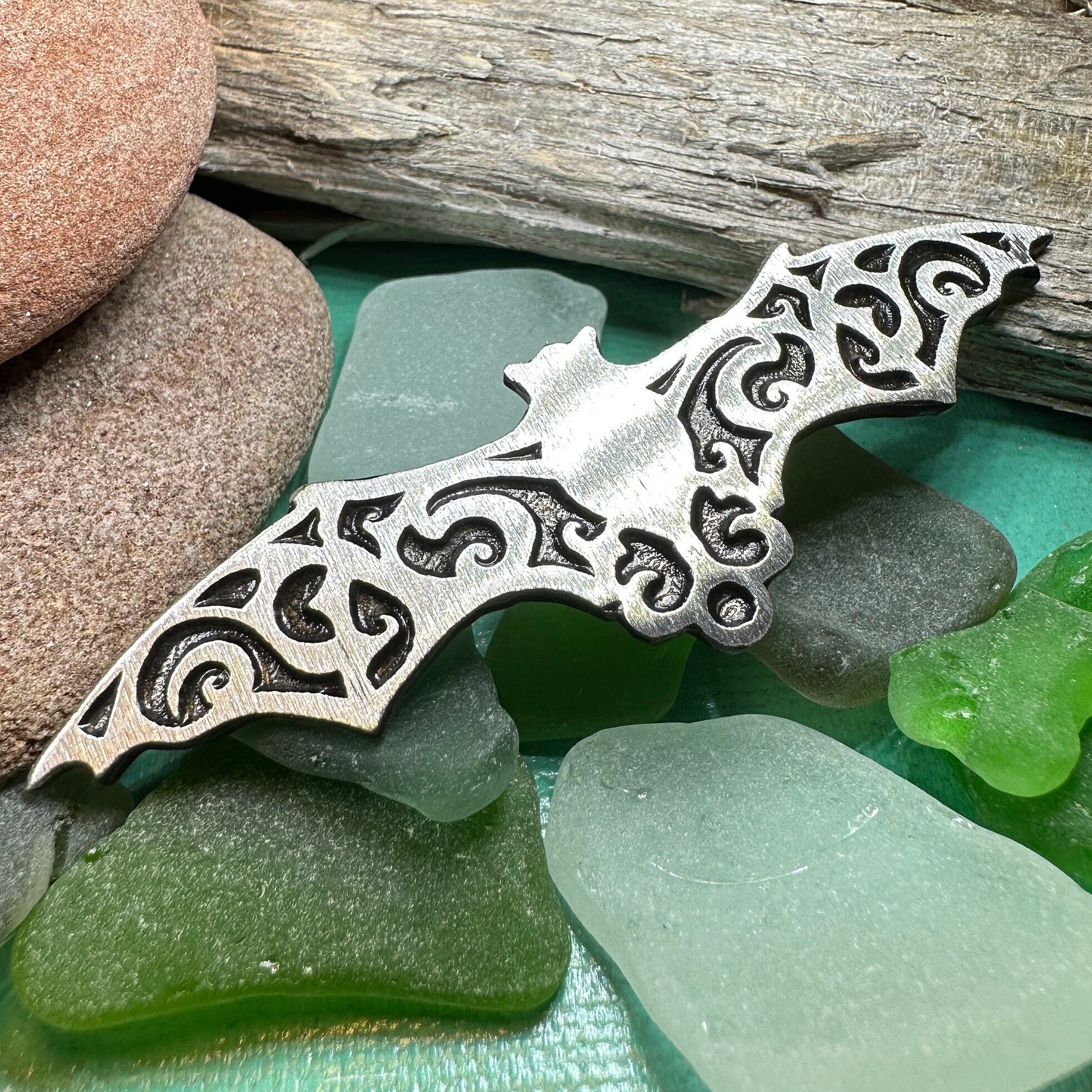 Gothic Bat Brooch in Pewter