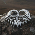 Angel Wings Celtic Cross Brooch in Pewter