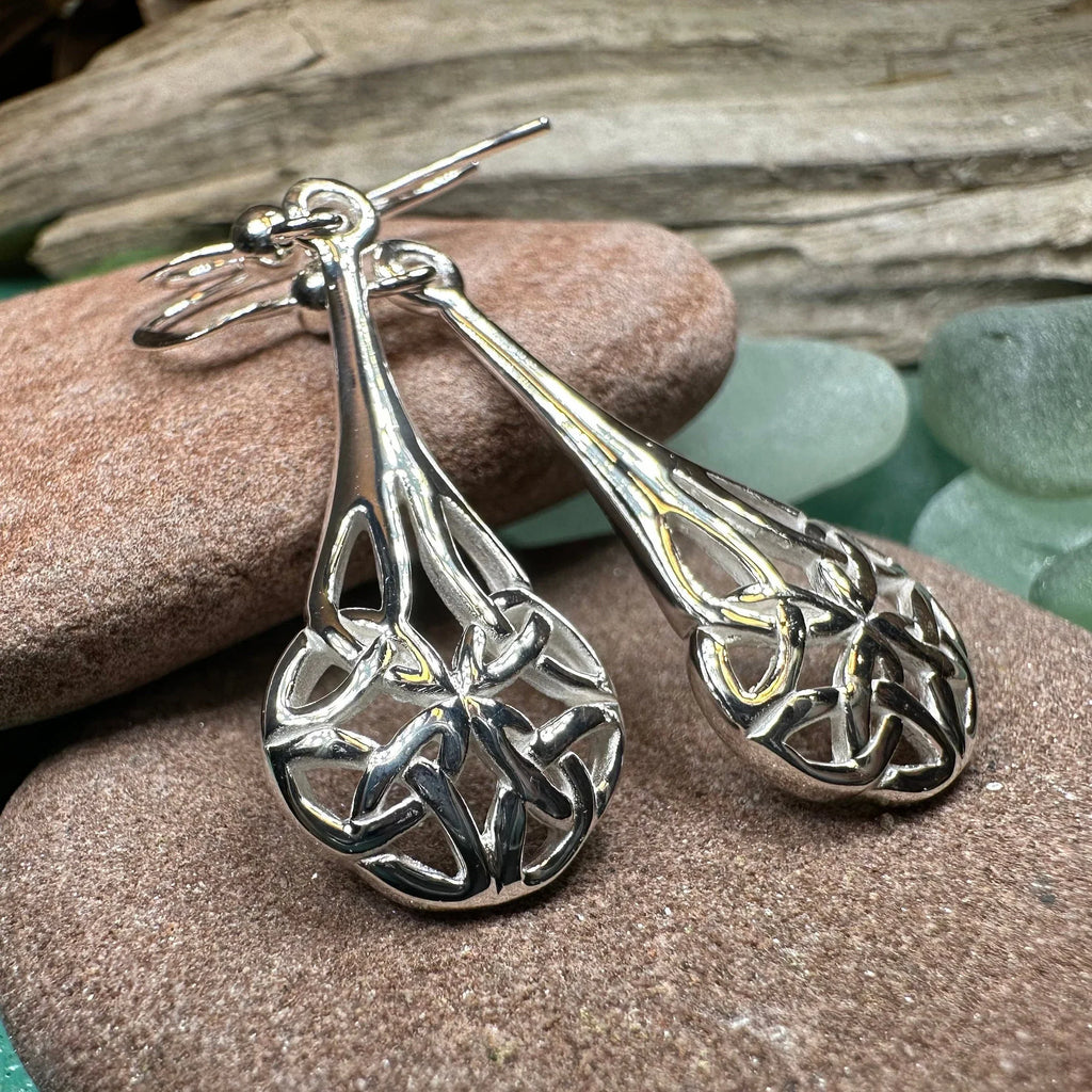 Celtic Teardrop Earrings in Sterling Silver