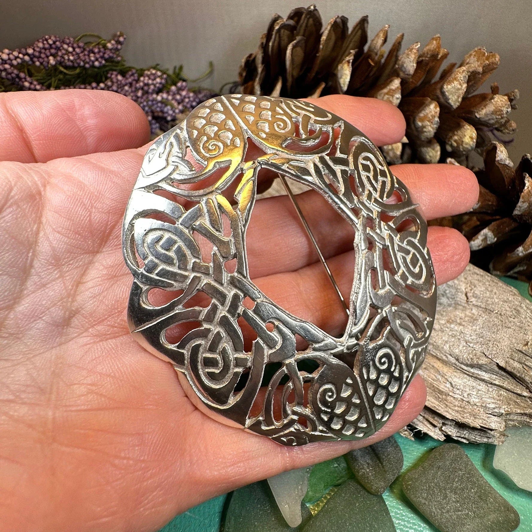 Large Celtic Birds Brooch - Handmade in Scotland