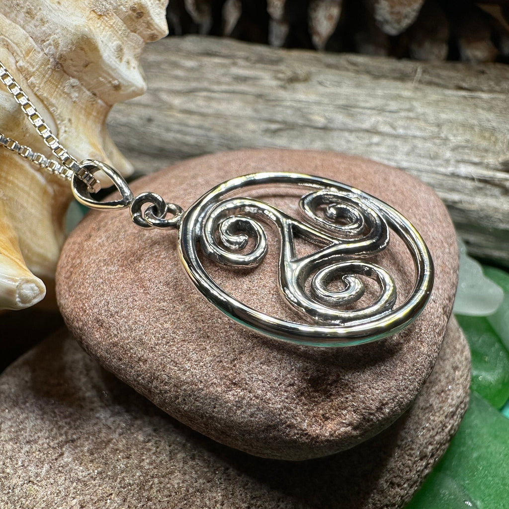 Orkney Celtic Triple Spiral Necklace in Sterling Silver