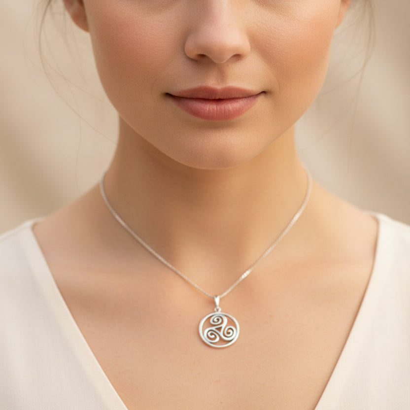 Orkney Celtic Triple Spiral Necklace in Sterling Silver