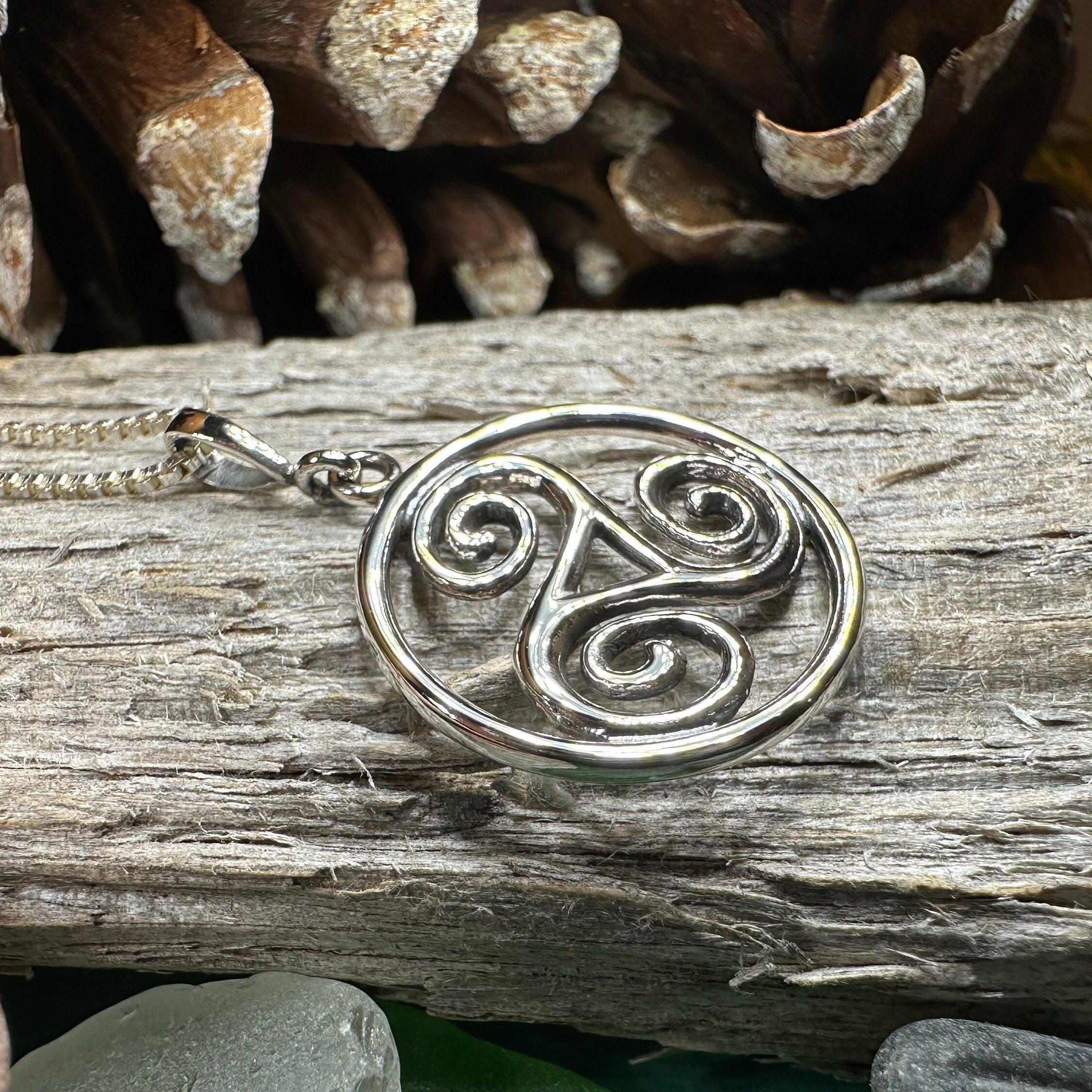 Orkney Celtic Triple Spiral Necklace in Sterling Silver